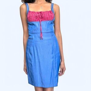 Ohs Blue and Red Sleeveless Dress